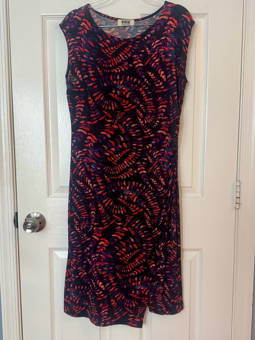 Verse Stitch Fix Leaf Print Ruched Faux Wrap Midi Dress Made in USA - Size L